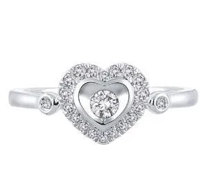 EternalDia 1/5 Cttw Round Diamond Heart Shape Promise Ring In 10K White Gold (IJ/I2)