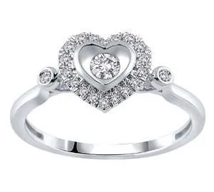 EternalDia 1/5 Cttw Round Diamond Heart Shape Promise Ring In 10K White Gold (IJ/I2)