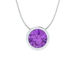 EternalDia 2 Ct Amethyst Solitaire Pendant Necklace Bezel Set With 18 Inch Chain