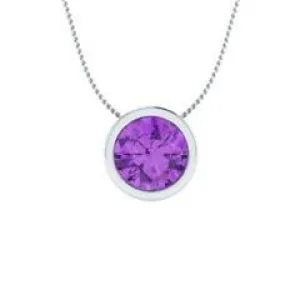 EternalDia 2 Ct Amethyst Solitaire Pendant Necklace Bezel Set With 18 Inch Chain
