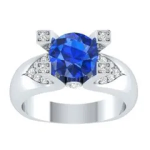 EternalDia 2 Ct Blue D/VVS1 Diamond 14k Sterling Silver Tab-Prong Tension Solitaire Ring