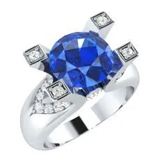 EternalDia 2 Ct Blue D/VVS1 Diamond 14k Sterling Silver Tab-Prong Tension Solitaire Ring