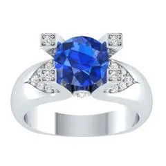 EternalDia 2 Ct Blue D/VVS1 Diamond 14k Sterling Silver Tab-Prong Tension Solitaire Ring