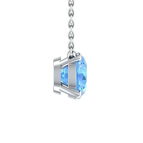 EternalDia 2 Ct Round Cut Blue Topaz Solitaire Pendant Necklace Solid 14K White Gold Over Sterling Silver