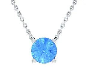 EternalDia 2 Ct Round Cut Blue Topaz Solitaire Pendant Necklace Solid 14K White Gold Over Sterling Silver