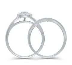 EternalDia 925 Sterling Silver 1/10 Cttw Diamond Heart Frame Halo Engagement Bridal Ring Set (IJ/I2-I3)