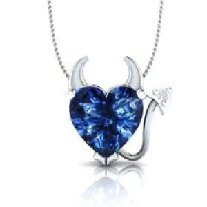 EternalDia Blue Sapphire Devil Heart Pendant Necklace