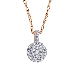 EternalDia IGI Certified 10k Rose Gold Round Diamond Accent Halo Frame Fashion Pendant Necklace (0.09 Cttw)