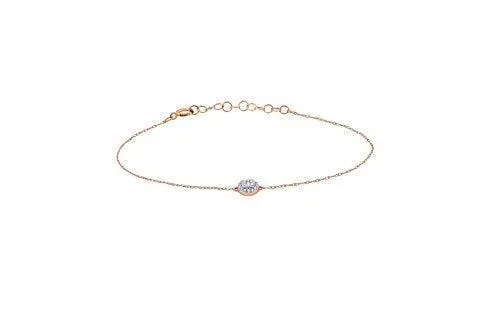 EternalDia IGI Certified 10k Rose Gold Round Natural Diamond Halo Frame Extendable Fashion Bracelet (0.1 Cttw)