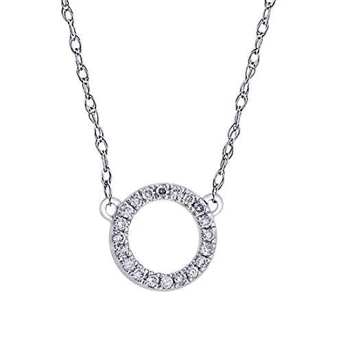 EternalDia IGI Certified Open Circle Round Diamond Accent Pendant Necklace in 10Kt White Gold (0.05 Cttw)