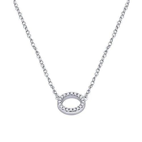 EternalDia IGI Certified Open Circle Round Diamond Accent Pendant Necklace in 10Kt White Gold (0.05 Cttw)