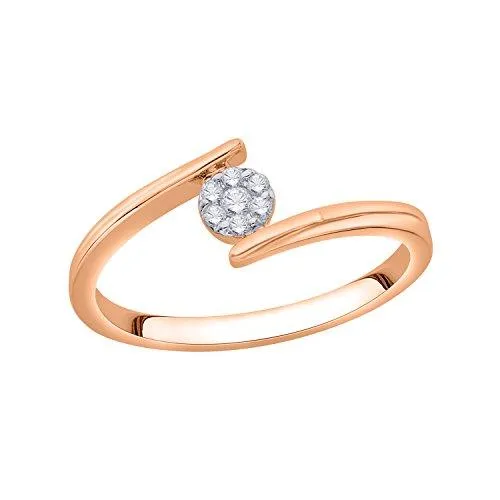 EternalDia IGI Certified Round Diamond Accent Flower Cluster Bypass Engagement Promise Ring 10K Rose Gold (0.08 Cttw)