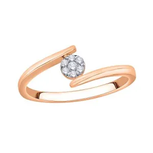 EternalDia IGI Certified Round Diamond Accent Flower Cluster Bypass Engagement Promise Ring 10K Rose Gold (0.08 Cttw)