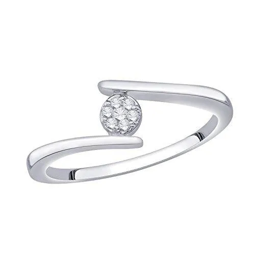 EternalDia IGI Certified Round Diamond Accent Flower Cluster Bypass Engagement Promise Ring 10K White Gold (0.06 Cttw)
