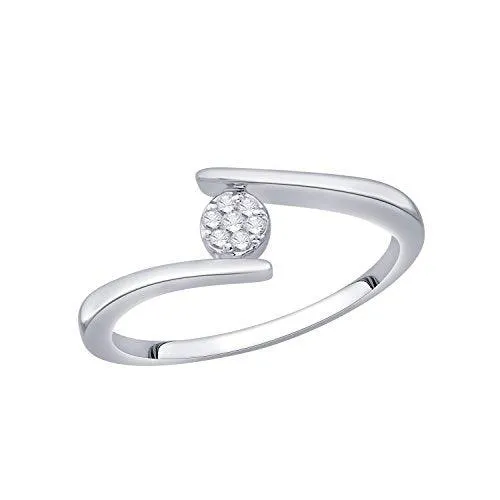EternalDia IGI Certified Round Diamond Accent Flower Cluster Bypass Engagement Promise Ring 10K White Gold (0.06 Cttw)