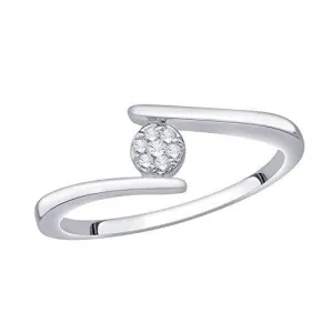 EternalDia IGI Certified Round Diamond Accent Flower Cluster Bypass Engagement Promise Ring 10K White Gold (0.06 Cttw)