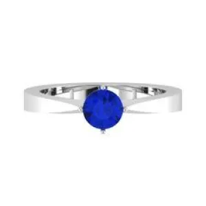 EternalDia Round 0.25 Ct Blue D/VVS1 Diamond 14k Finish Sterling Silver Solitaire Band Ring