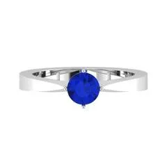 EternalDia Round 0.25 Ct Blue D/VVS1 Diamond 14k Finish Sterling Silver Solitaire Band Ring