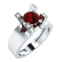 EternalDia Round 1.2 Ct Red D/VVS1 Diamond 14k Finish Sterling Silver Solitaire Band Ring