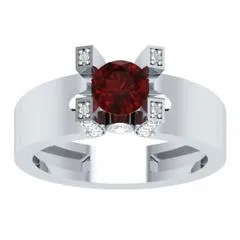 EternalDia Round 1.2 Ct Red D/VVS1 Diamond 14k Finish Sterling Silver Solitaire Band Ring