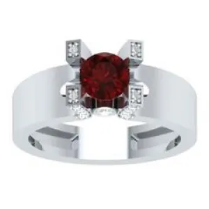 EternalDia Round 1.2 Ct Red D/VVS1 Diamond 14k Finish Sterling Silver Solitaire Band Ring