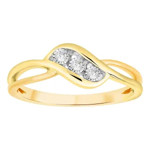 EternalDia Round Cut White Natural Diamond Accent Three Stone Split Band Ring In 10k Solid Gold (0.03 Cttw)