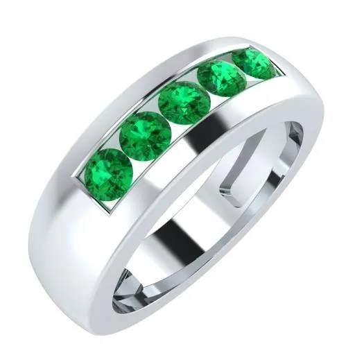 EternalDia Round Shape 0.5 Ct D/VVS1 Simulated Diamond Five-Stone Wedding Band Ring In 925 Sterling Silver