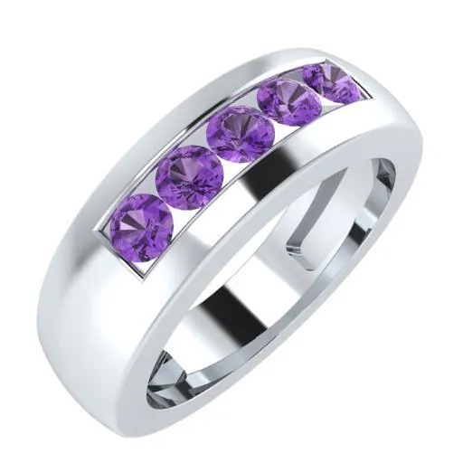 EternalDia Round Shape 0.5 Ct D/VVS1 Simulated Diamond Five-Stone Wedding Band Ring In 925 Sterling Silver