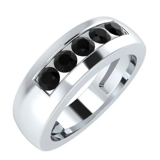 EternalDia Round Shape 0.5 Ct D/VVS1 Simulated Diamond Five-Stone Wedding Band Ring In 925 Sterling Silver