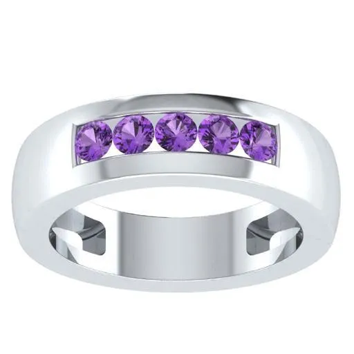 EternalDia Round Shape 0.5 Ct D/VVS1 Simulated Diamond Five-Stone Wedding Band Ring In 925 Sterling Silver