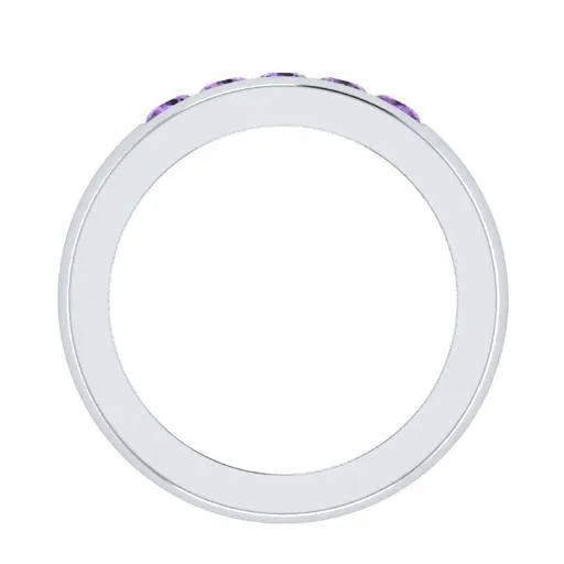 EternalDia Round Shape 0.5 Ct D/VVS1 Simulated Diamond Five-Stone Wedding Band Ring In 925 Sterling Silver