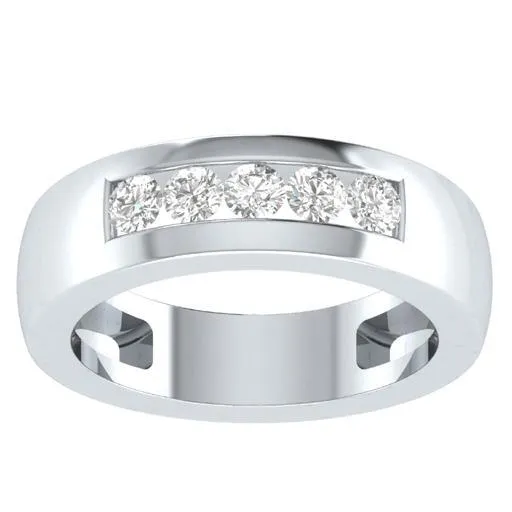 EternalDia Round Shape 0.5 Ct D/VVS1 Simulated Diamond Five-Stone Wedding Band Ring In 925 Sterling Silver