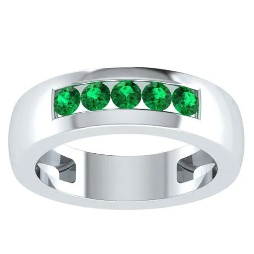 EternalDia Round Shape 0.5 Ct D/VVS1 Simulated Diamond Five-Stone Wedding Band Ring In 925 Sterling Silver