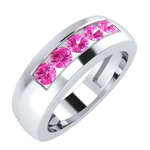 EternalDia Round Shape 0.5 Ct D/VVS1 Simulated Diamond Five-Stone Wedding Band Ring In 925 Sterling Silver