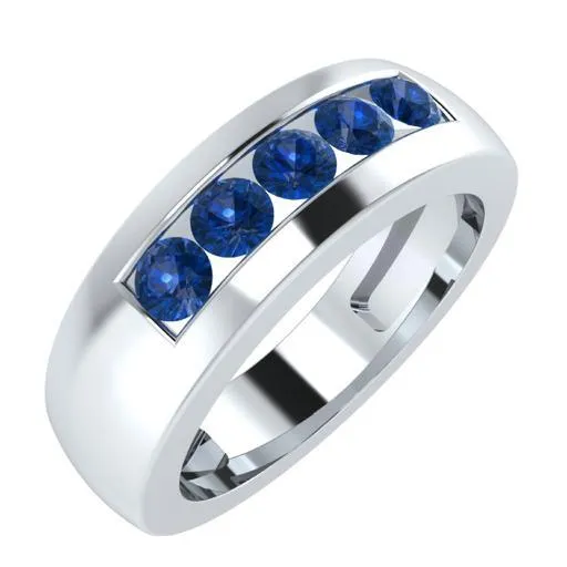 EternalDia Round Shape 0.5 Ct D/VVS1 Simulated Diamond Five-Stone Wedding Band Ring In 925 Sterling Silver