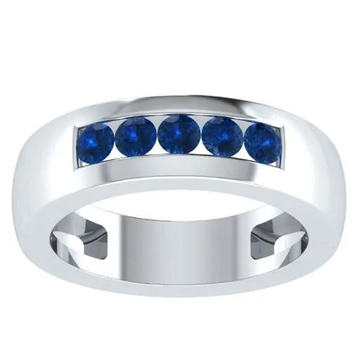 EternalDia Round Shape 0.5 Ct D/VVS1 Simulated Diamond Five-Stone Wedding Band Ring In 925 Sterling Silver