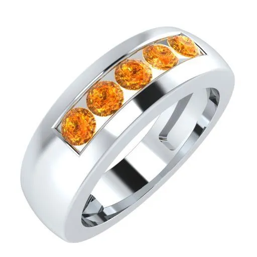 EternalDia Round Shape 0.5 Ct D/VVS1 Simulated Diamond Five-Stone Wedding Band Ring In 925 Sterling Silver