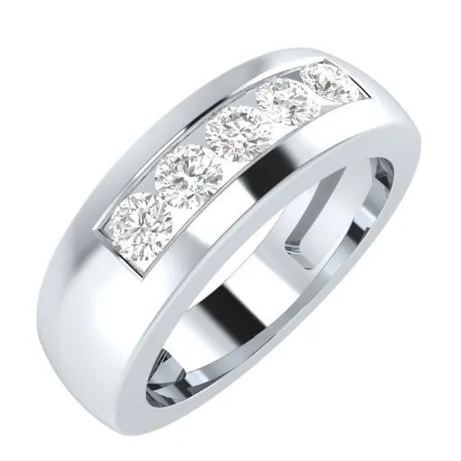 EternalDia Round Shape 0.5 Ct D/VVS1 Simulated Diamond Five-Stone Wedding Band Ring In 925 Sterling Silver
