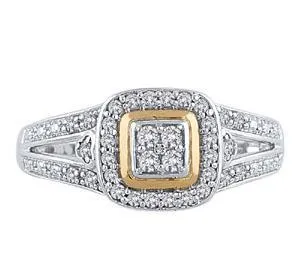 EternalDia Round Shape 1/4 Ct Quad Diamond Cushio Frame Promise Ring in 10K Two-Tone Gold
