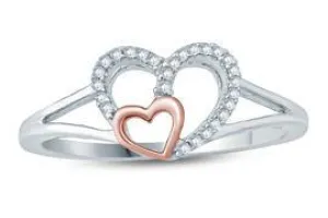 EternalDia White Diamond split shank Double Heart Ring