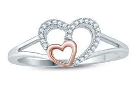 EternalDia White Diamond split shank Double Heart Ring