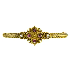 Etruscan Revival Ruby & Pearl Bangle Bracelet