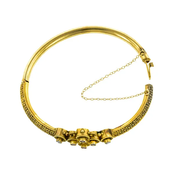 Etruscan Revival Ruby & Pearl Bangle Bracelet
