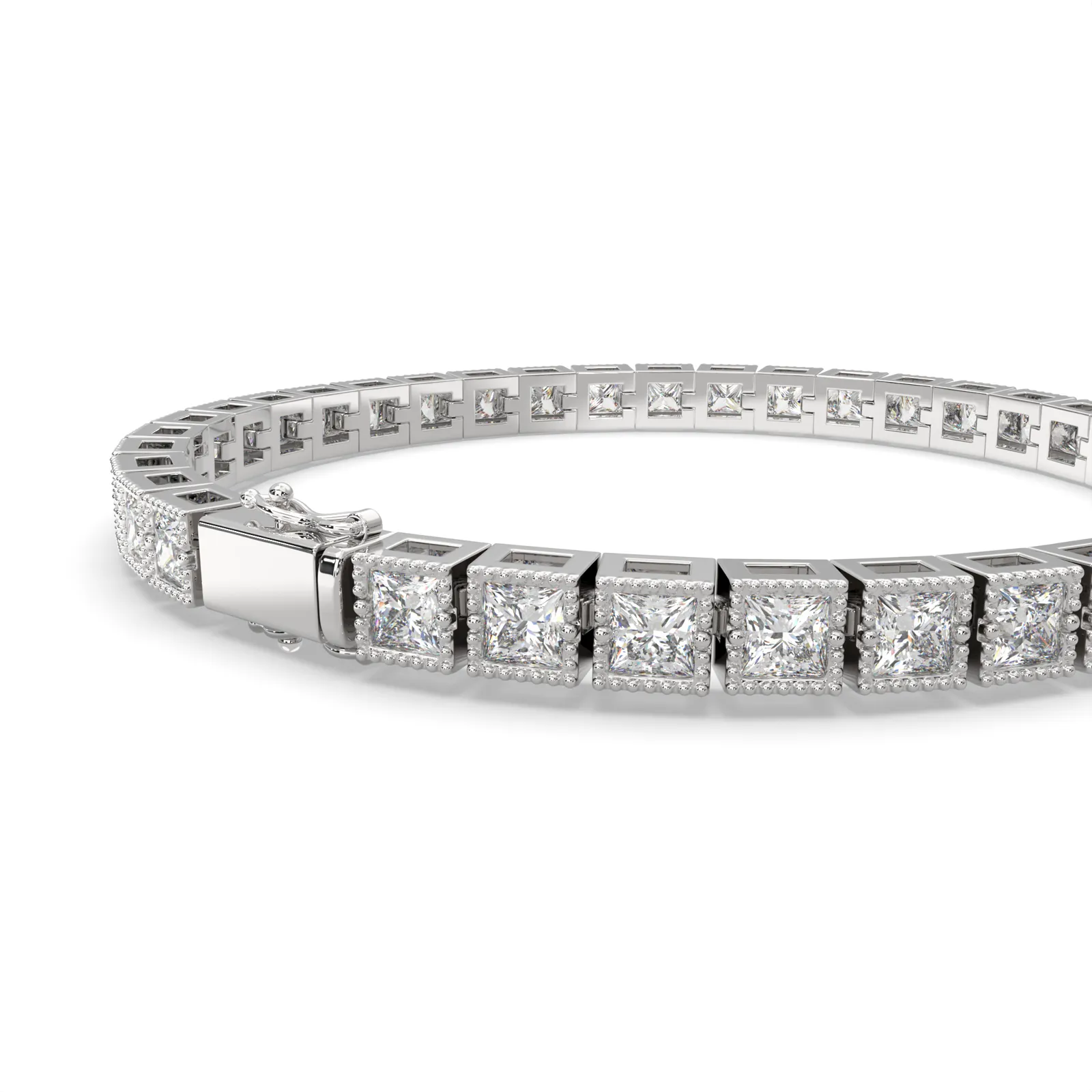 Eudoxia Princess Cut Diamond Tennis Bracelet Milgrain Bezel (8 ctw)