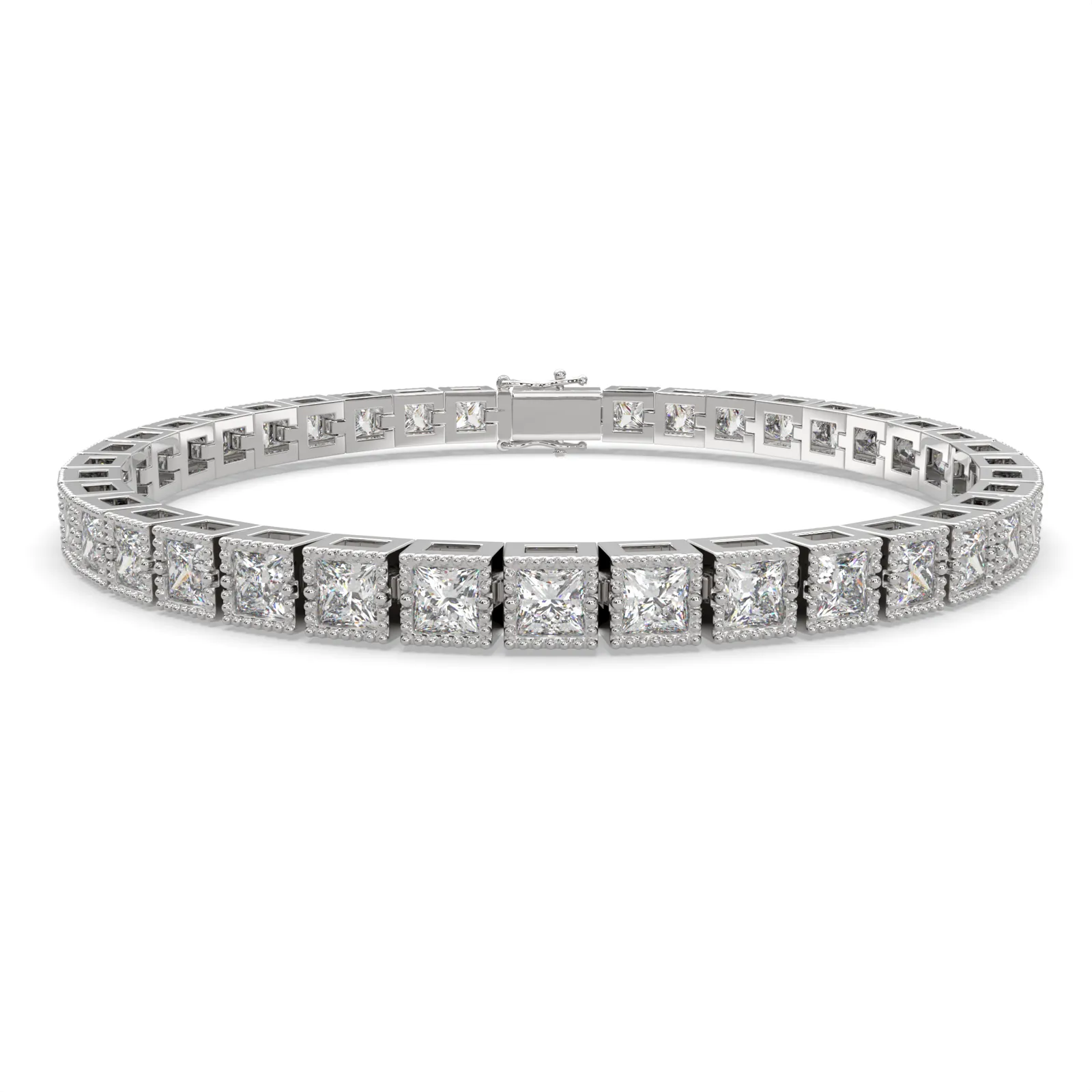Eudoxia Princess Cut Diamond Tennis Bracelet Milgrain Bezel (8 ctw)