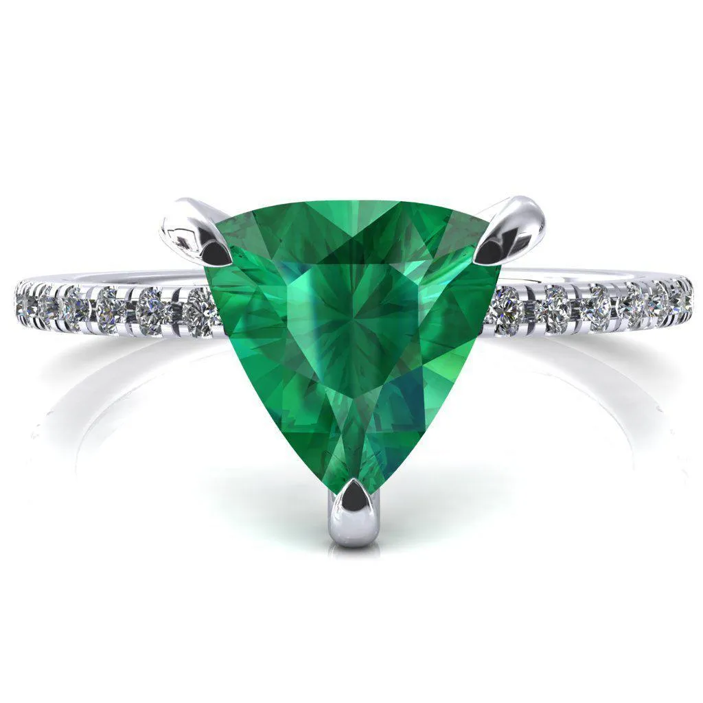 Ezili Trillion Emerald 3 Claw Prong Micro Pave Diamond Sides Engagement Ring