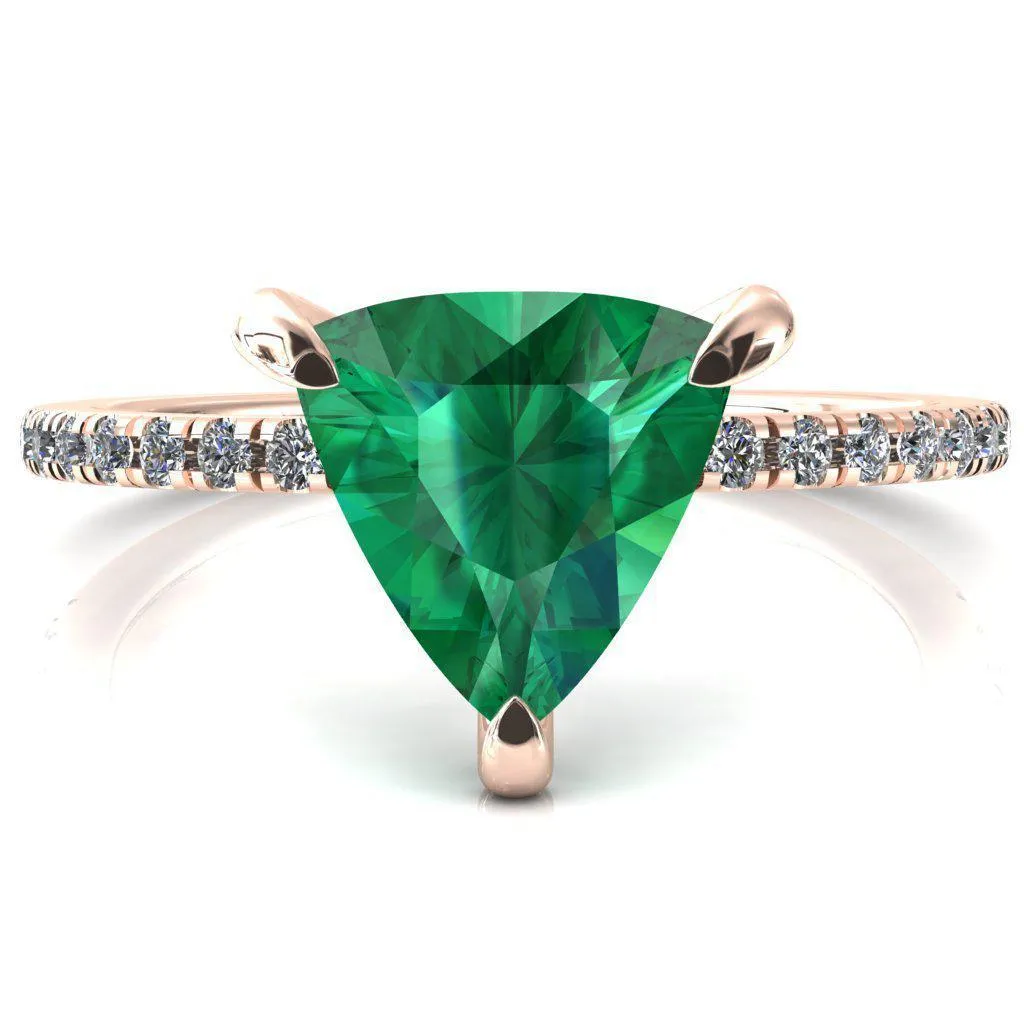 Ezili Trillion Emerald 3 Claw Prong Micro Pave Diamond Sides Engagement Ring