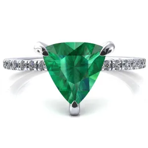 Ezili Trillion Emerald 3 Claw Prong Micro Pave Diamond Sides Engagement Ring