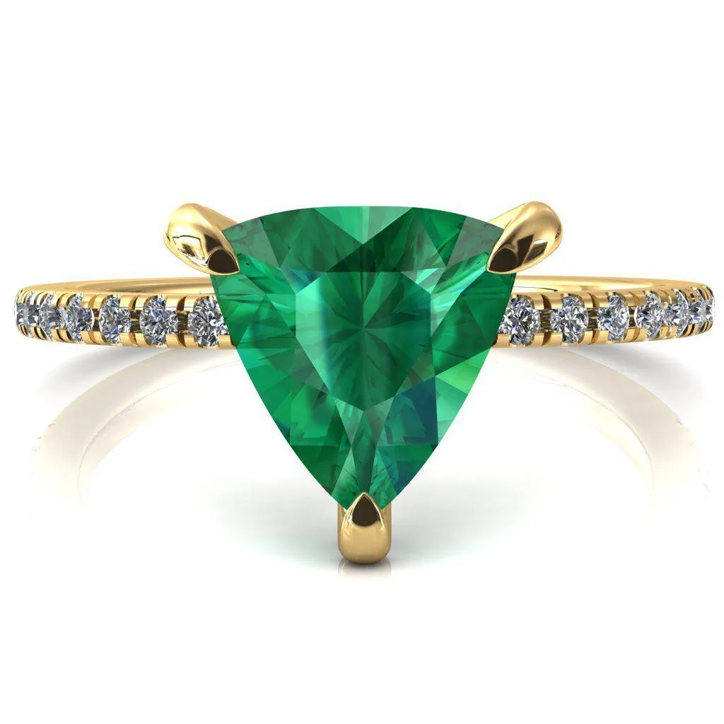 Ezili Trillion Emerald 3 Claw Prong Micro Pave Diamond Sides Engagement Ring