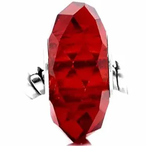 Faceted Murano Glass Charm European Bead Compatible for Most European Snake Chain Bracelet (Ruby Red)